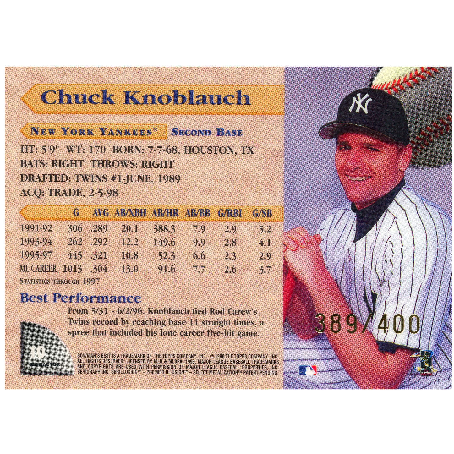 1998 Bowman's Best Chuck Knoblauch (Refractor)