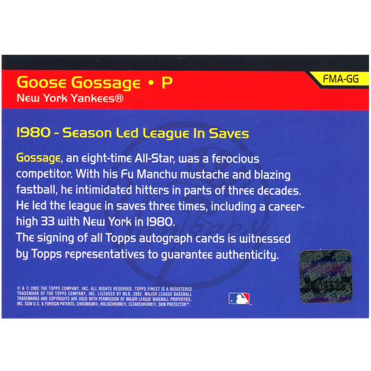 2002 Topps Finest Goose Goosage Autograph