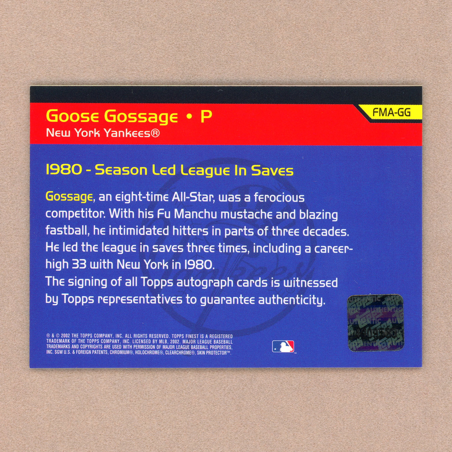 2002 Topps Finest Goose Goosage Autograph
