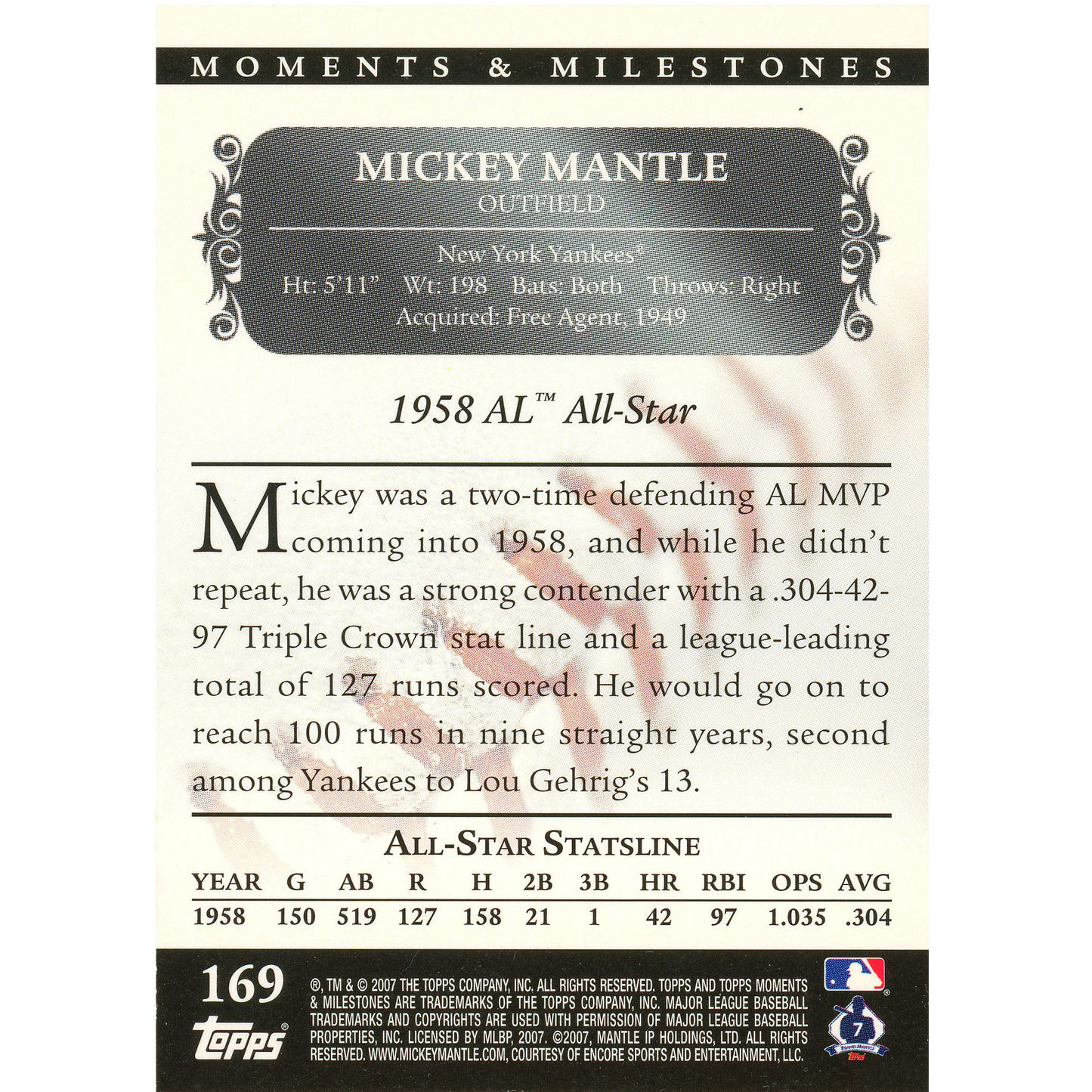 2007 Topps Moments & Milestones Mickey Mantle