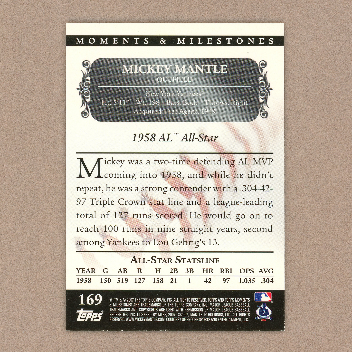 2007 Topps Moments & Milestones Mickey Mantle