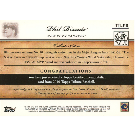 2010 Topps Tribute Phil Rizzuto Relic