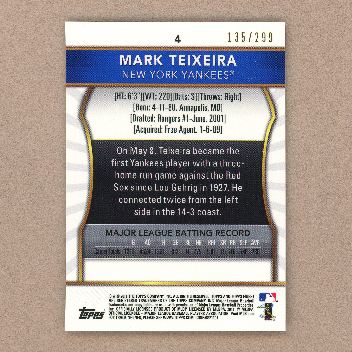 2011 Topps Finest Mark Teixeira (X-Fractor)