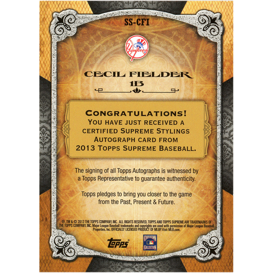 2013 Topps Supreme Cecil Fielder Autograph