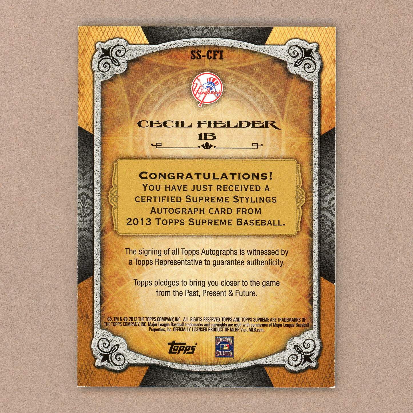 2013 Topps Supreme Cecil Fielder Autograph