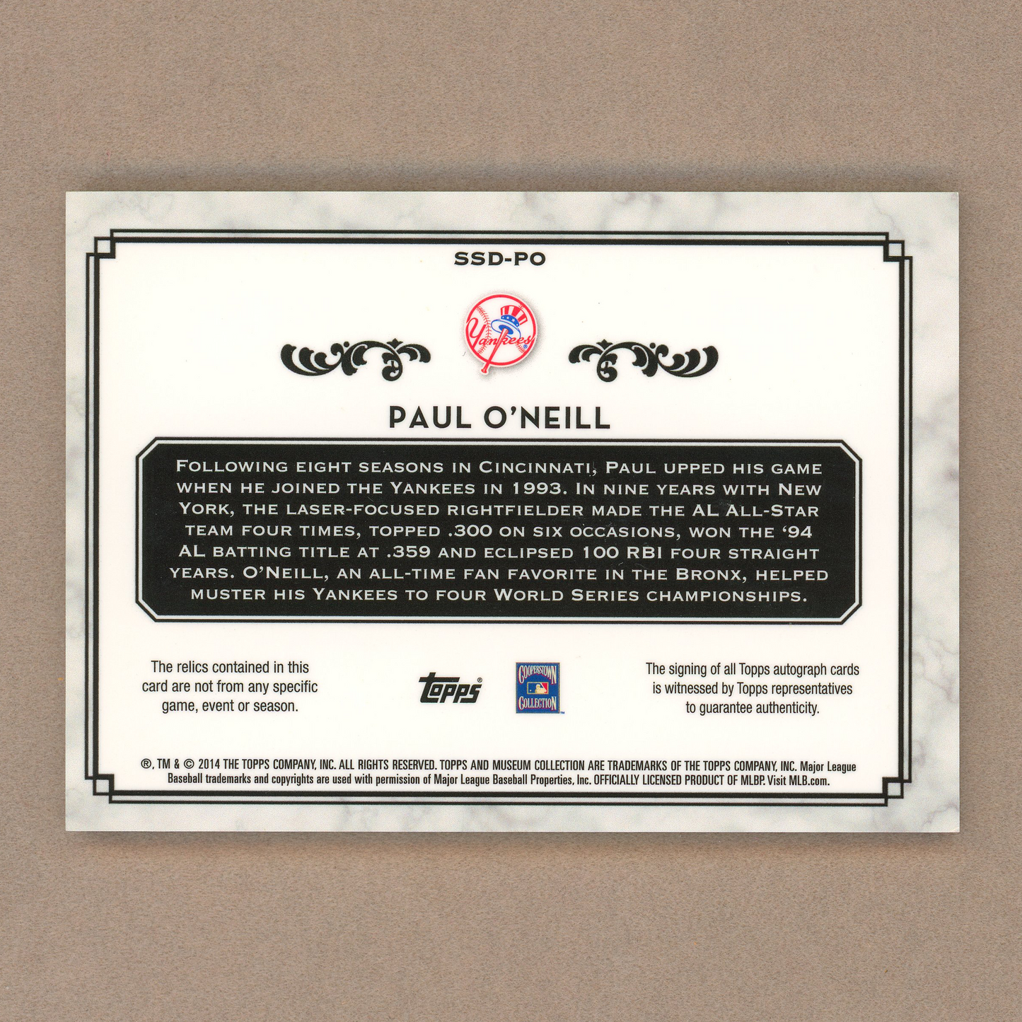 2014 Topps Museum Collection Paul O'Neill Dual Relic