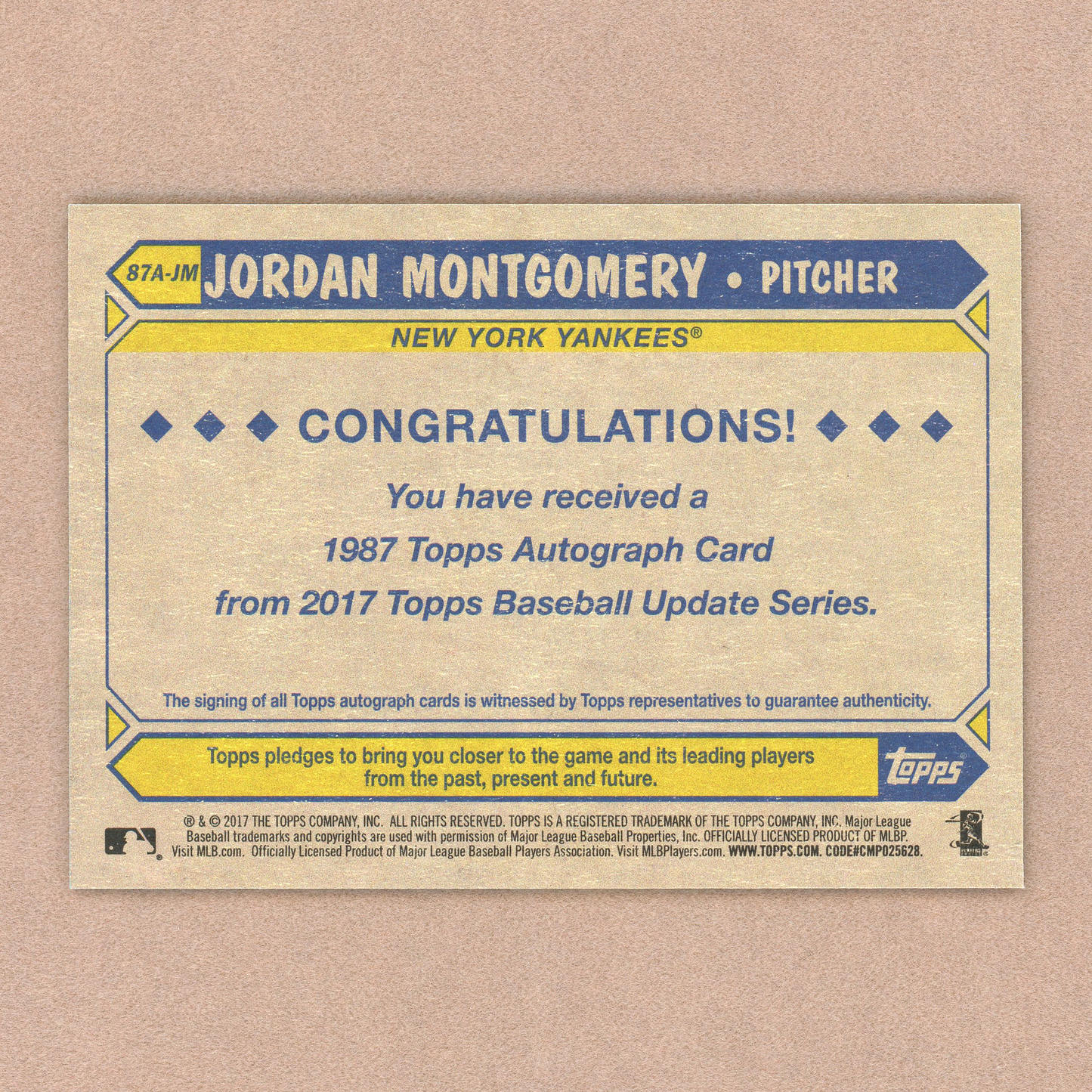 2017 Topps Update Series Jordan Montgomery Autograph RC