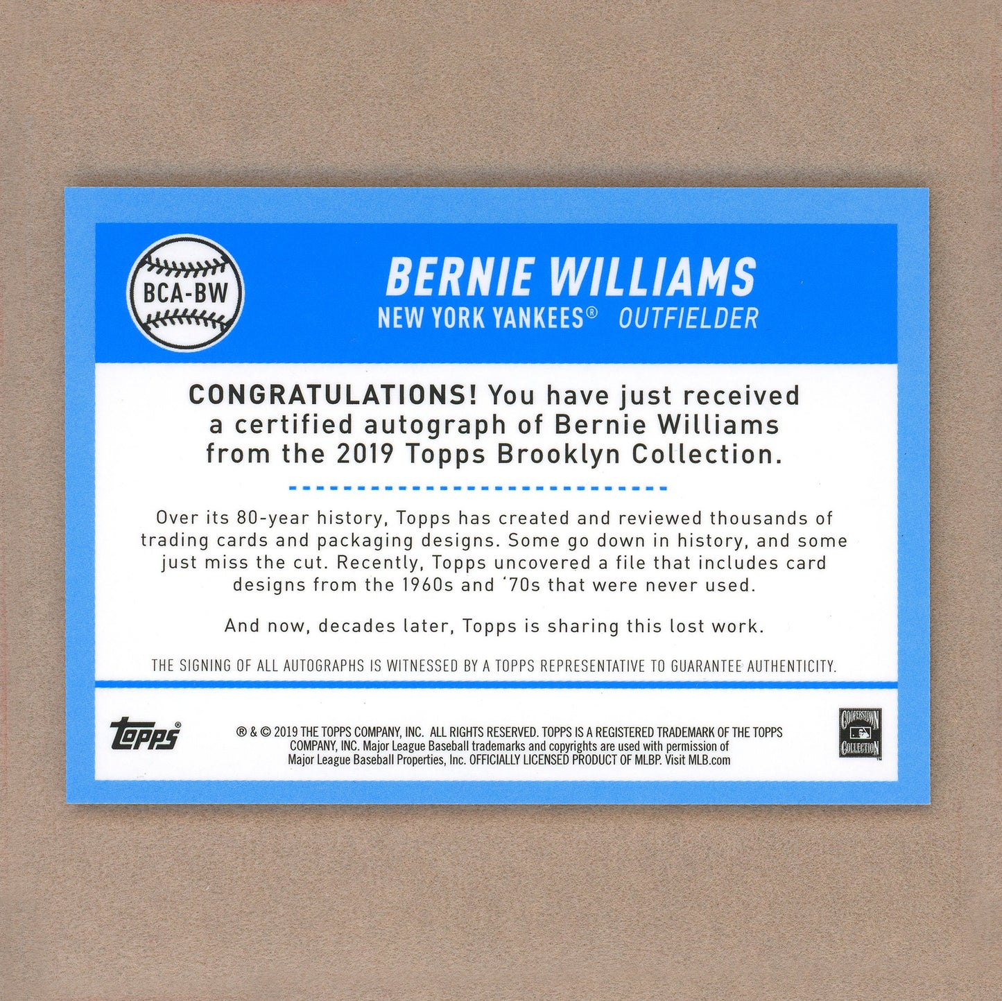 2019 Topps Brooklyn Bernie Williams Autograph