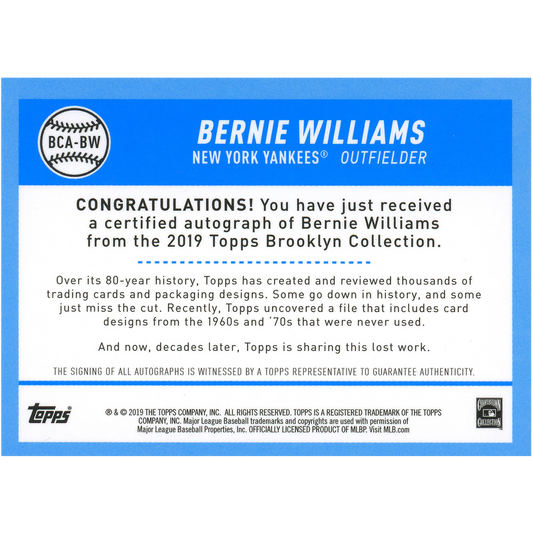 2019 Topps Brooklyn Bernie Williams Autograph