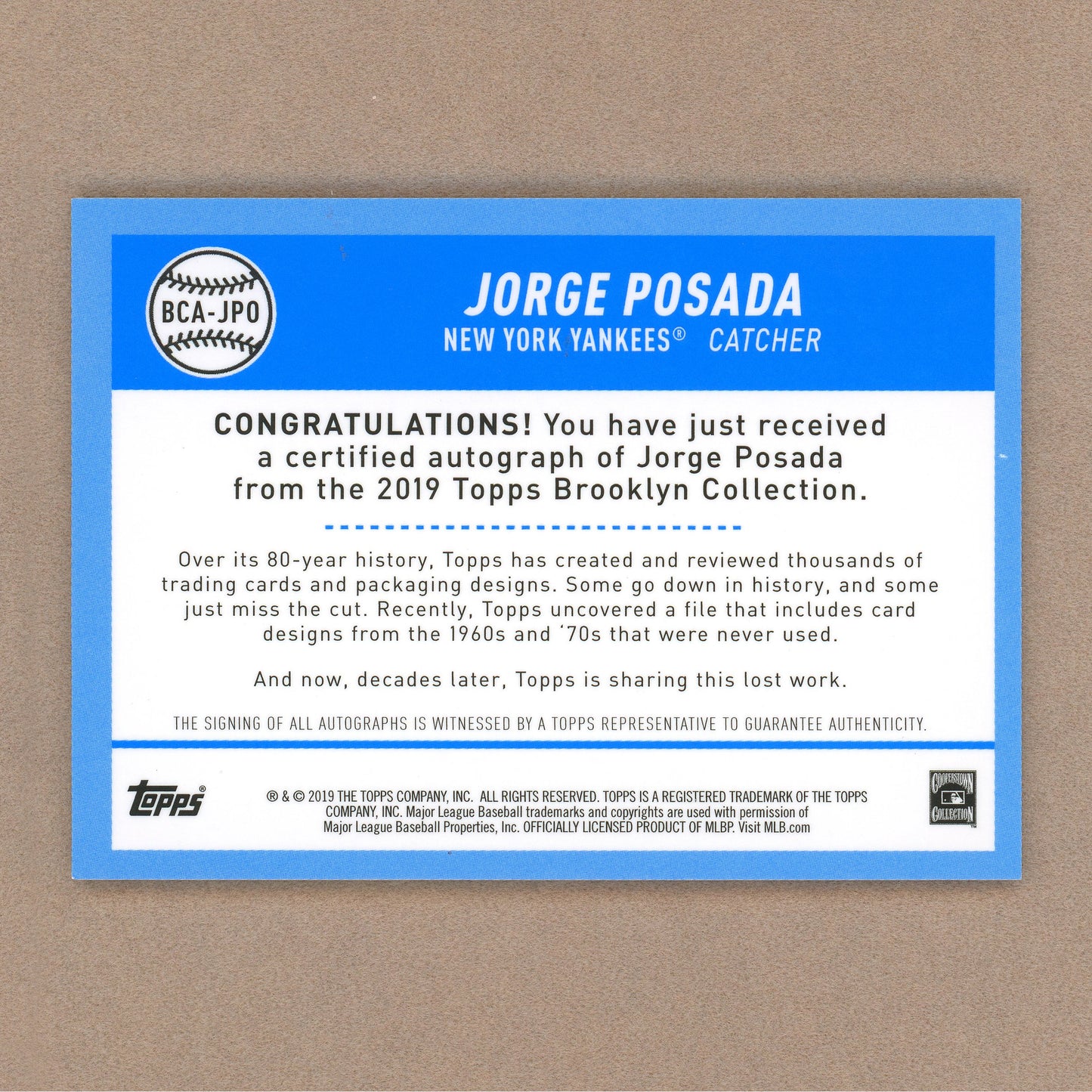 2019 Topps Brooklyn Jorge Posada Autograph