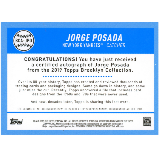2019 Topps Brooklyn Jorge Posada Autograph