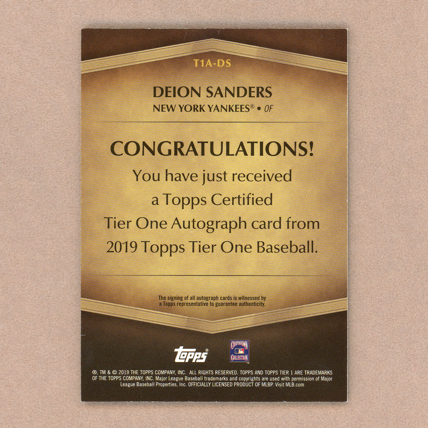 2019 Topps Tier One Deion Sanders Autograph (Silver Ink)