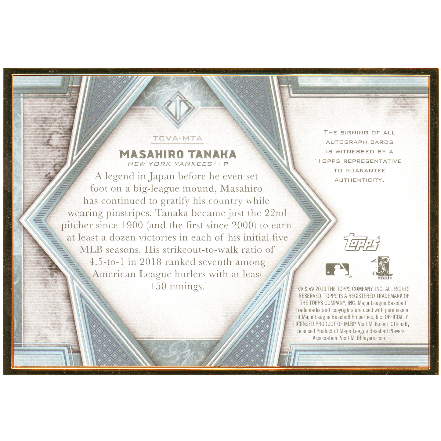 2019 Topps Transcendent Masahiro Tanaka Autograph