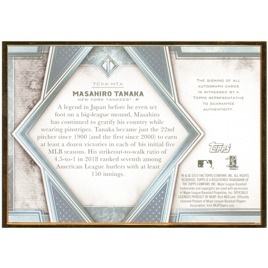 2019 Topps Transcendent Masahiro Tanaka Autograph
