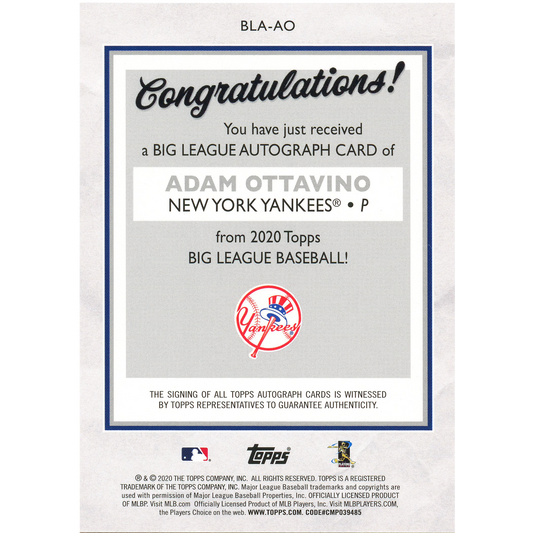 2020 Topps Big League Adam Ottavino Autograph