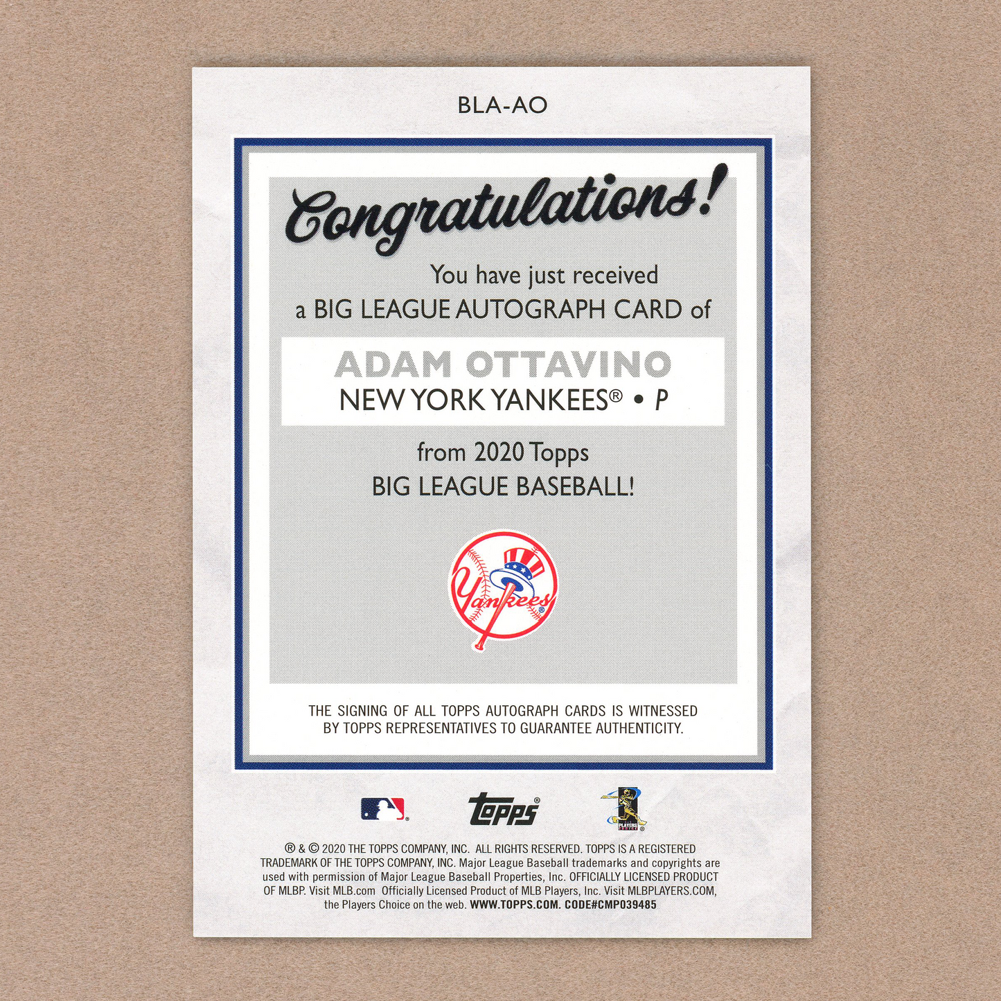 2020 Topps Big League Adam Ottavino Autograph