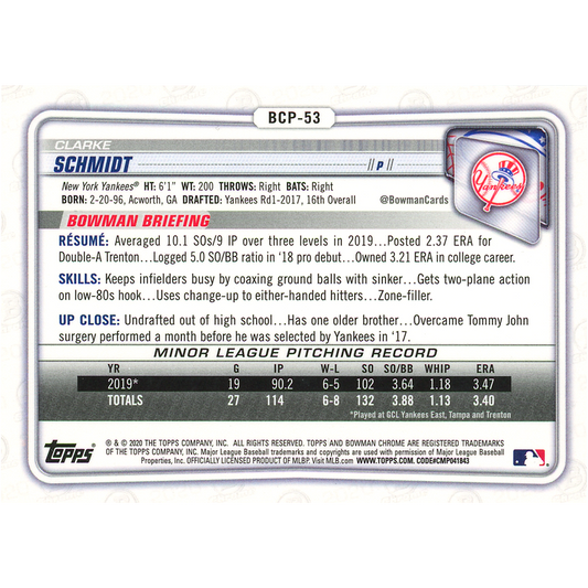 2020 Bowman Chrome Sapphire Clarke Schmidt (Orange)