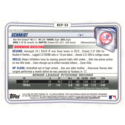 2020 Bowman Chrome Sapphire Clarke Schmidt (Red)