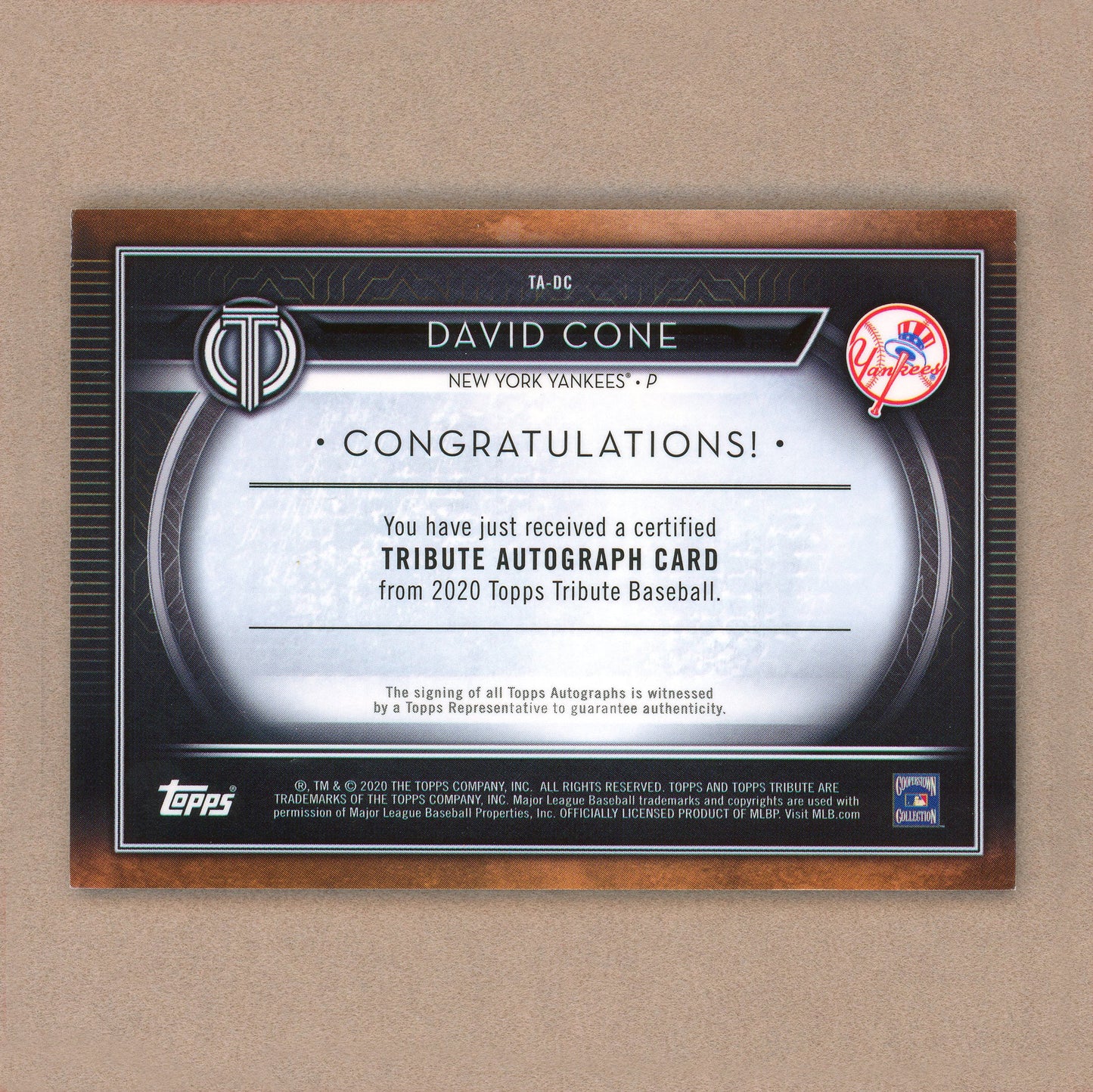 2020 Topps Tribute David Cone Autograph (Orange)