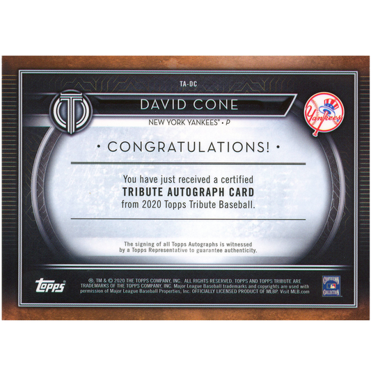 2020 Topps Tribute David Cone Autograph (Orange)