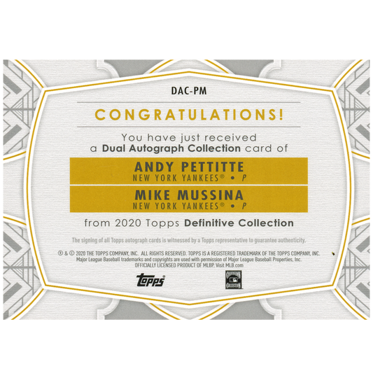 2020 Topps Definitive Andy Pettitte & Mike Mussina Dual Autograph (Green)