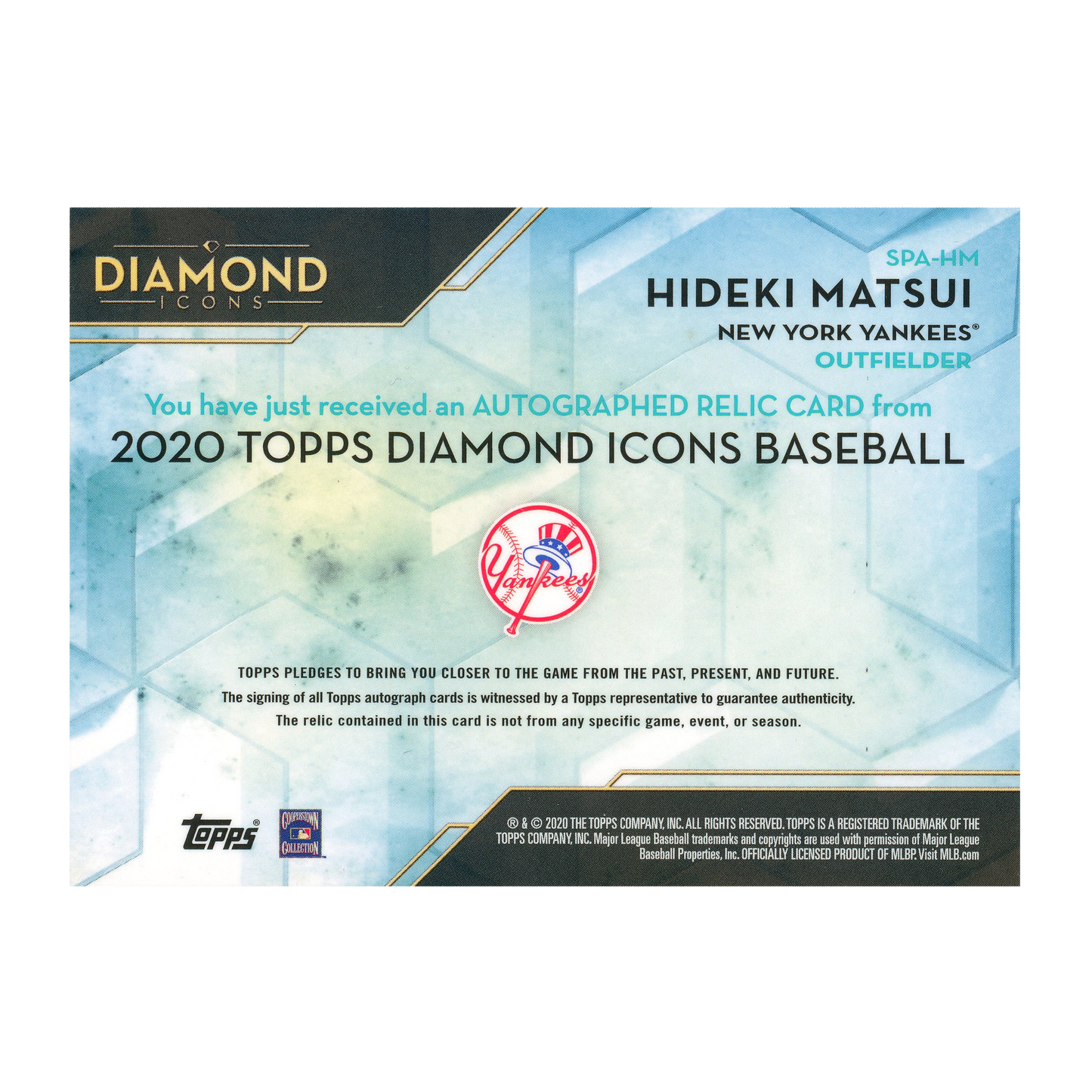 2020 Topps Diamond Icons Hideki Matsui Autograph Relic