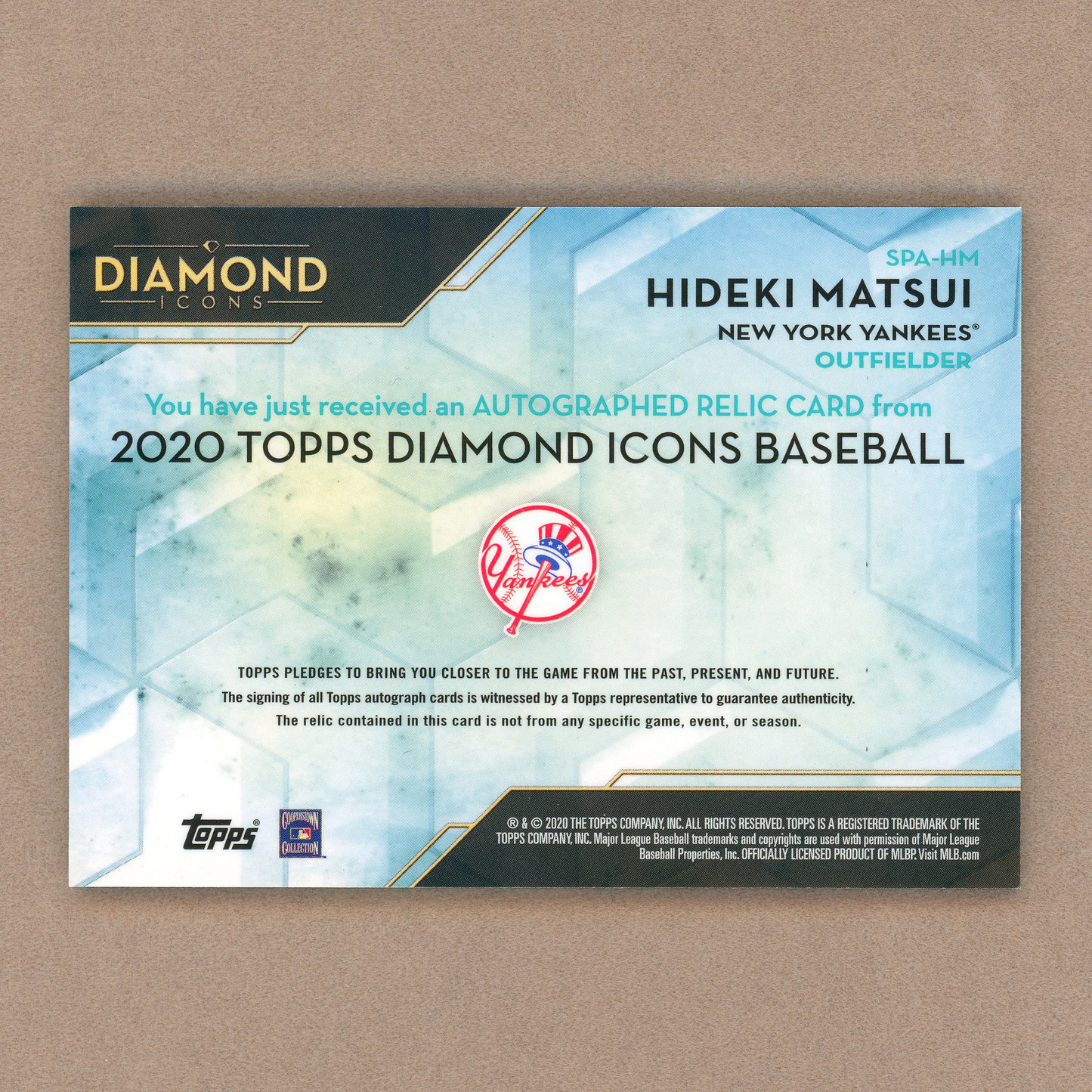 2020 Topps Diamond Icons Hideki Matsui Autograph Relic