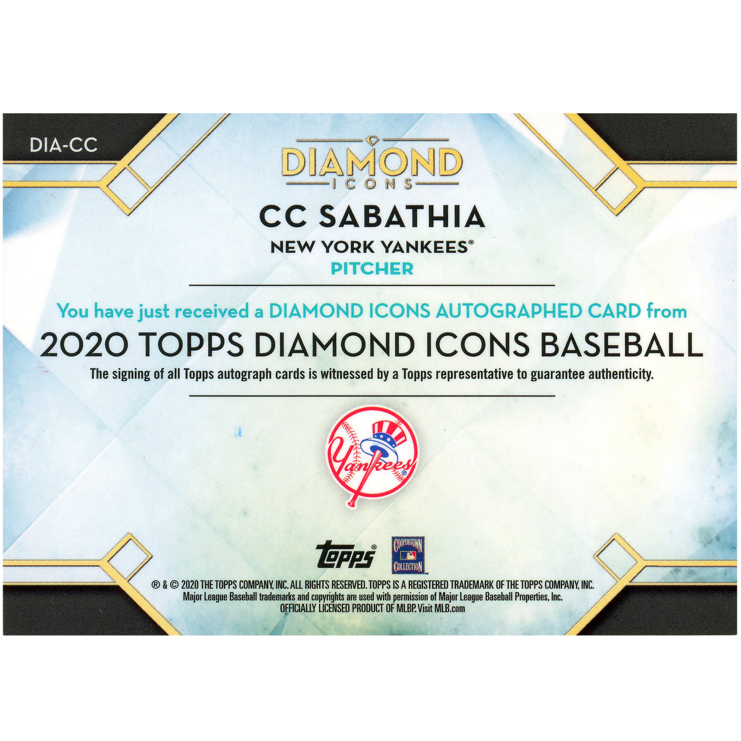 2020 Topps Diamond Icons C.C. Sabathia Autograph