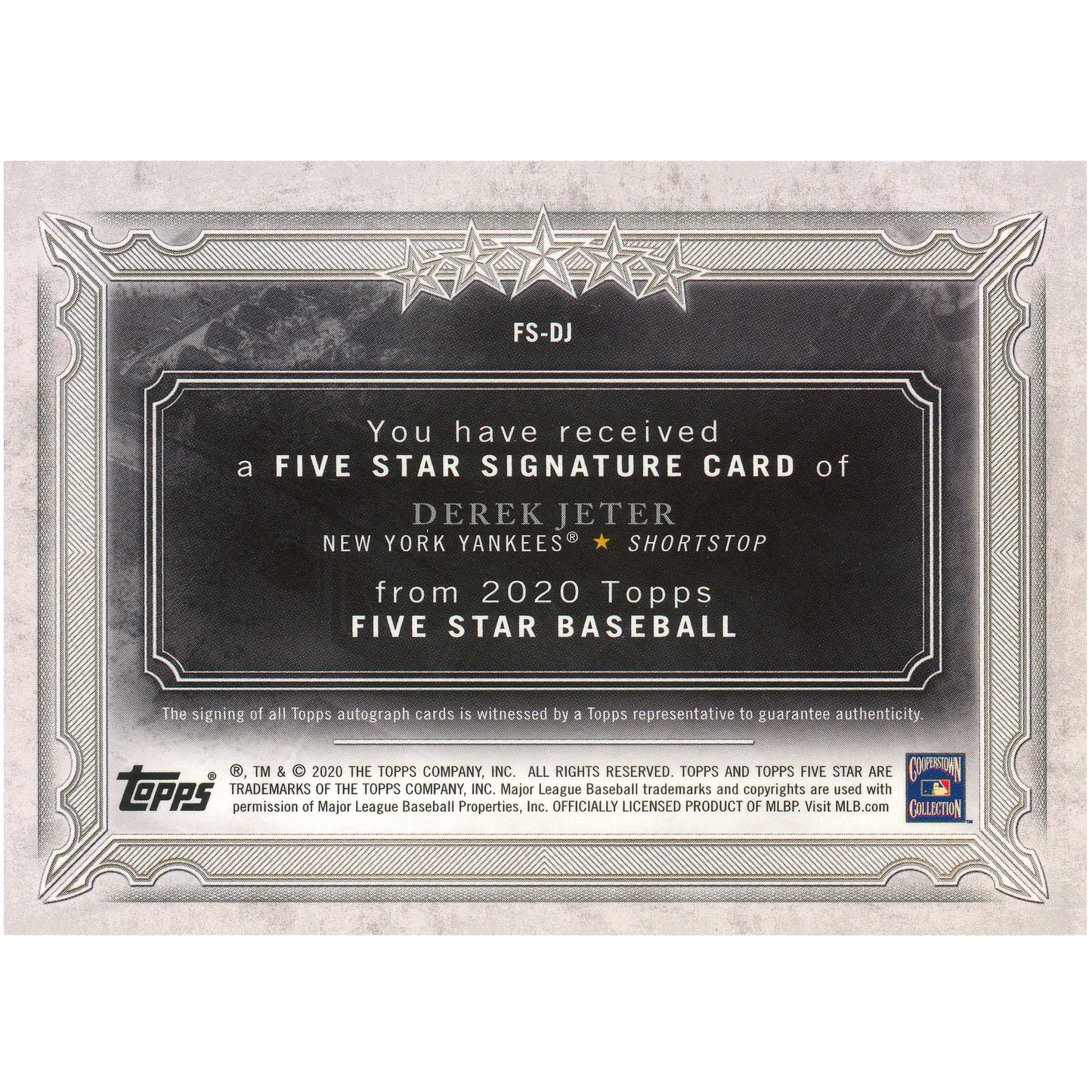 2020 Topps Five Star Derek Jeter Autograph