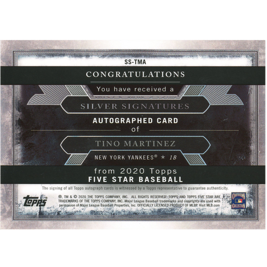 2020 Topps Five Star Tino Martinez Autograph (Silver Ink)