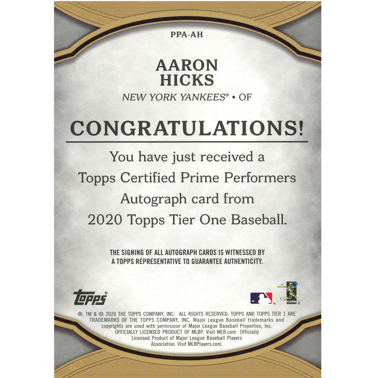 2020 Topps Tier One Aaron Hicks Autograph