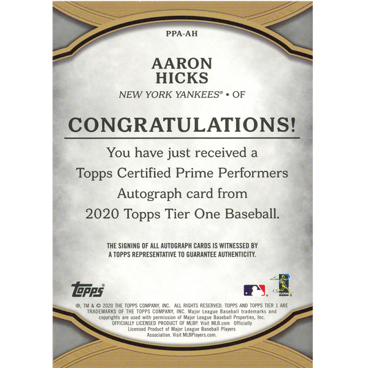 2020 Topps Tier One Aaron Hicks Autograph