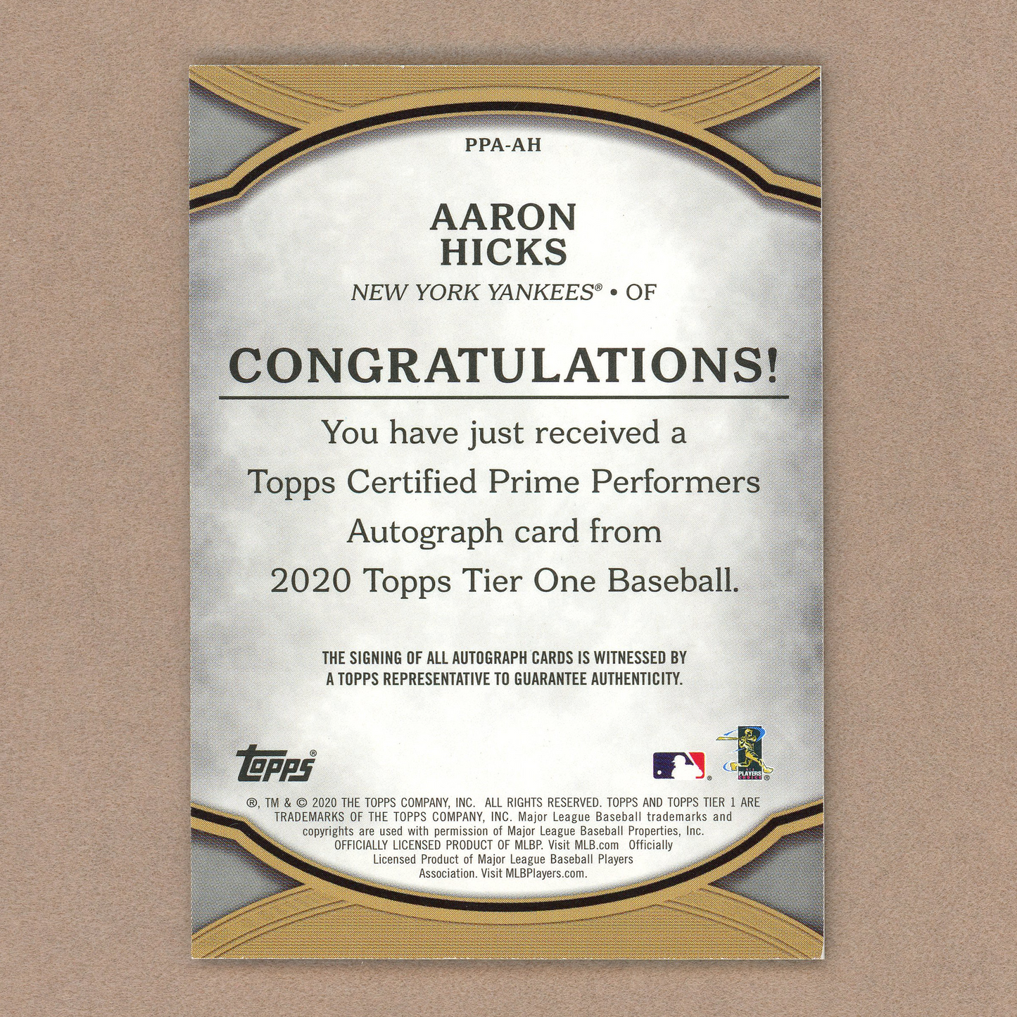 2020 Topps Tier One Aaron Hicks Autograph