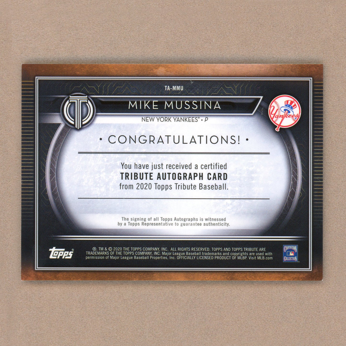 2020 Topps Tribute Mike Mussina Autograph