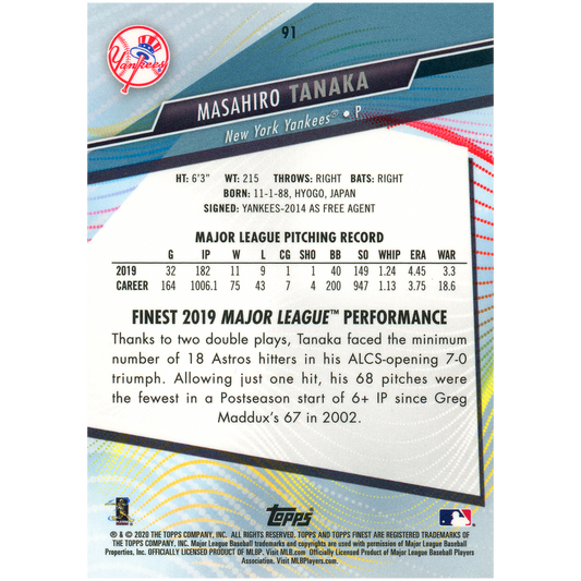 2020 Topps Finest Masahiro Tanaka (Superfractor)