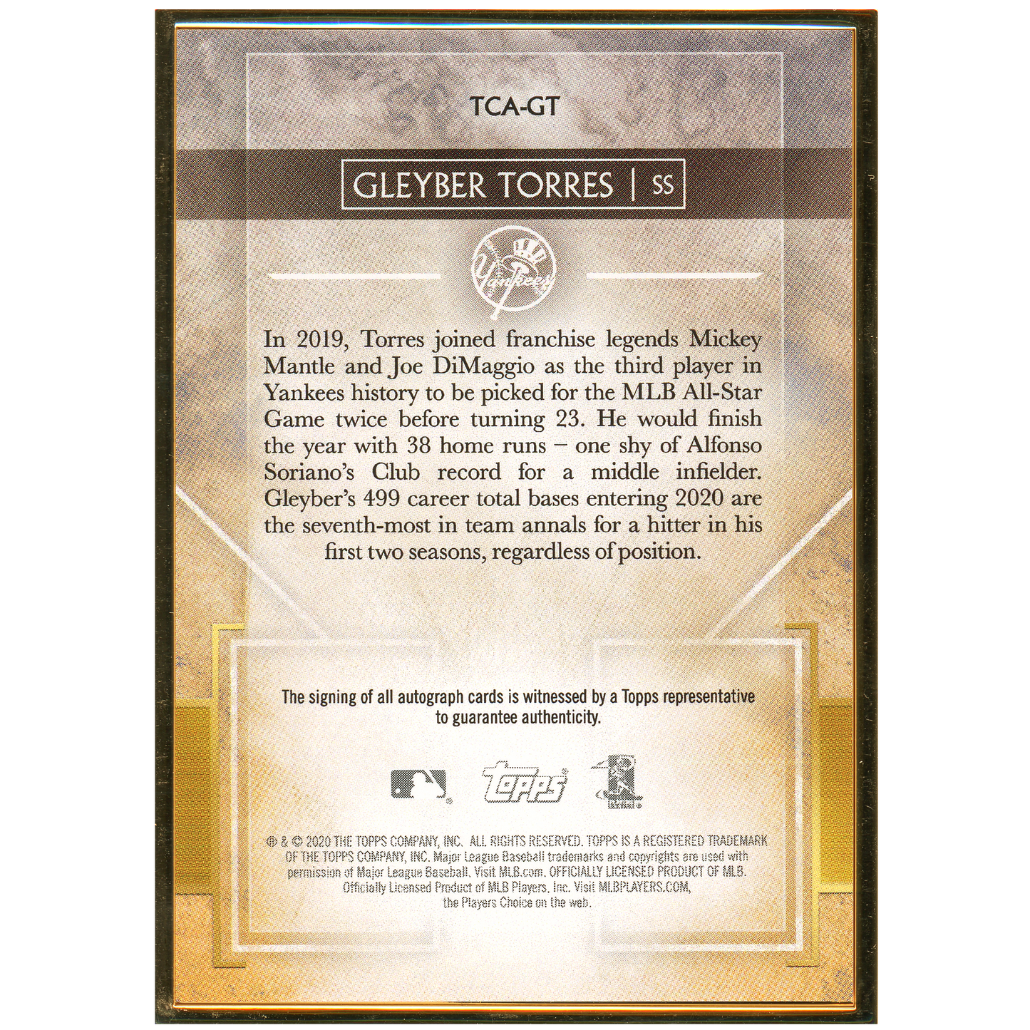 2020 Topps Transcendent Gleyber Torres Autograph (Red)