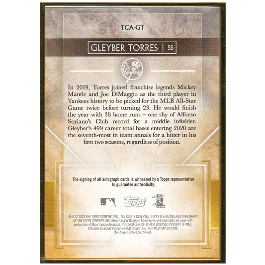 2020 Topps Transcendent Gleyber Torres Autograph (Red)