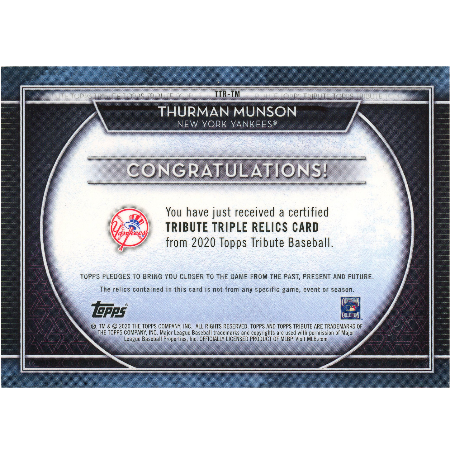 2020 Topps Tribute Thurmon Munson (Triple Relic)
