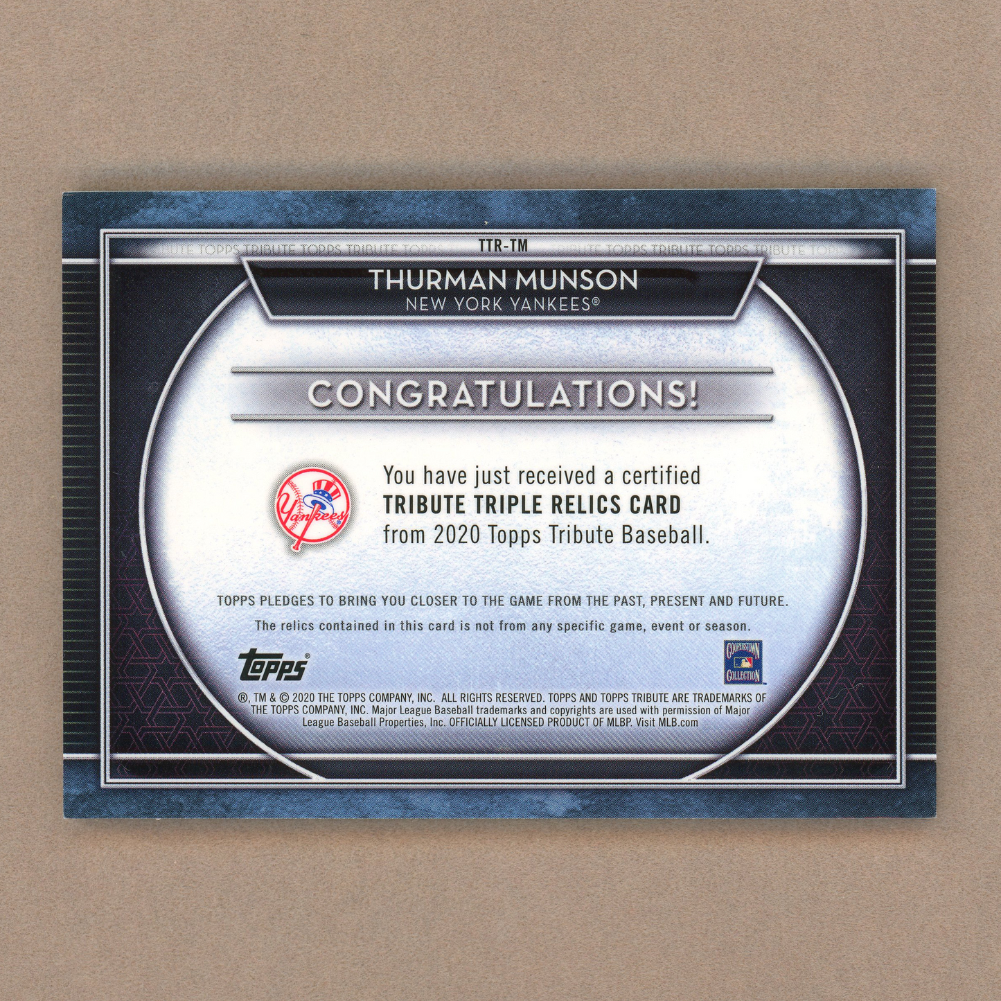 2020 Topps Tribute Thurmon Munson (Triple Relic)