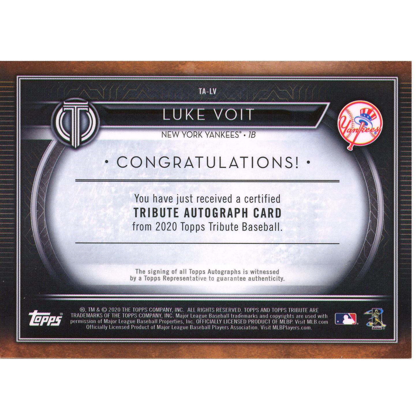 2020 Topps Tribute Luke Voit Autograph (Purple)