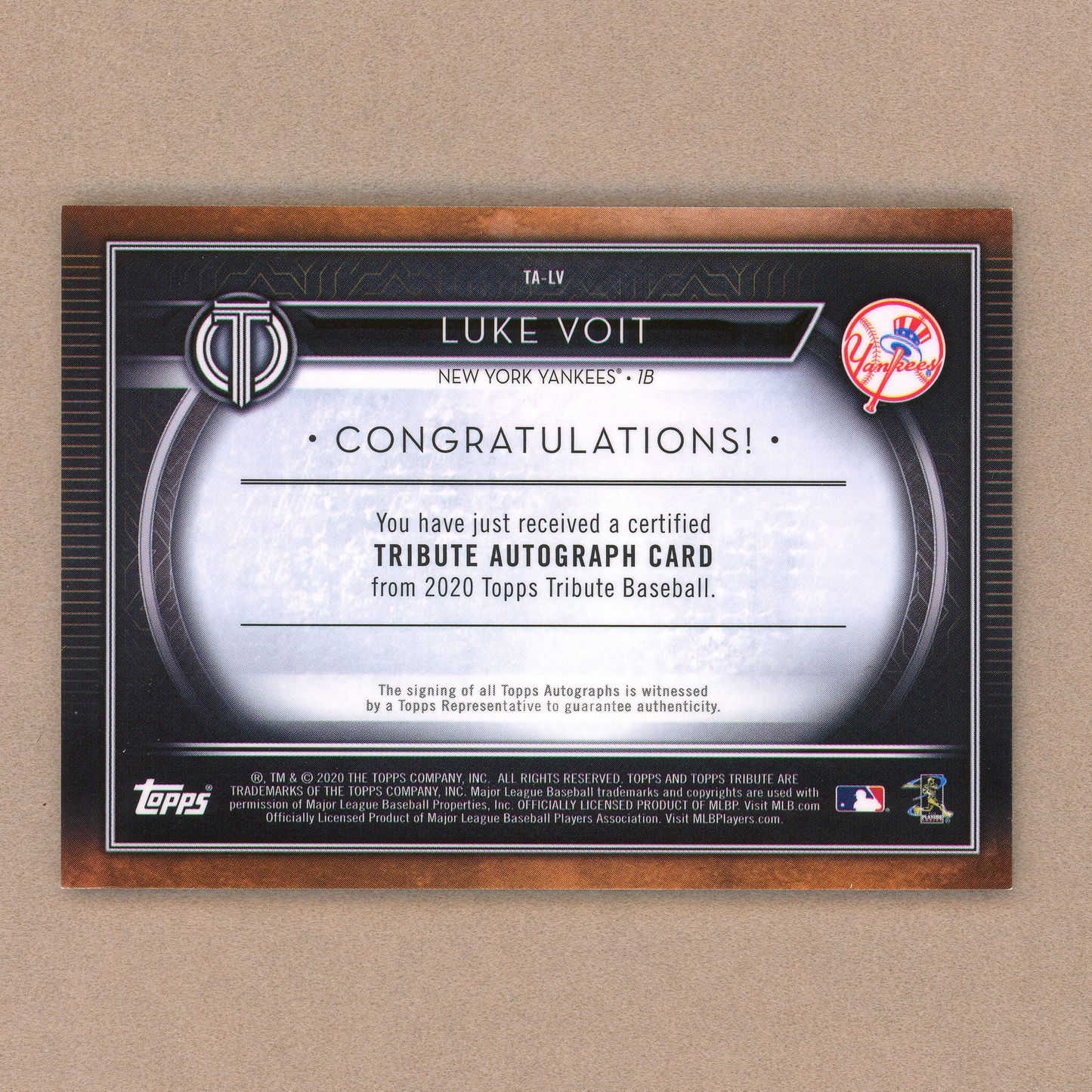 2020 Topps Tribute Luke Voit Autograph (Purple)