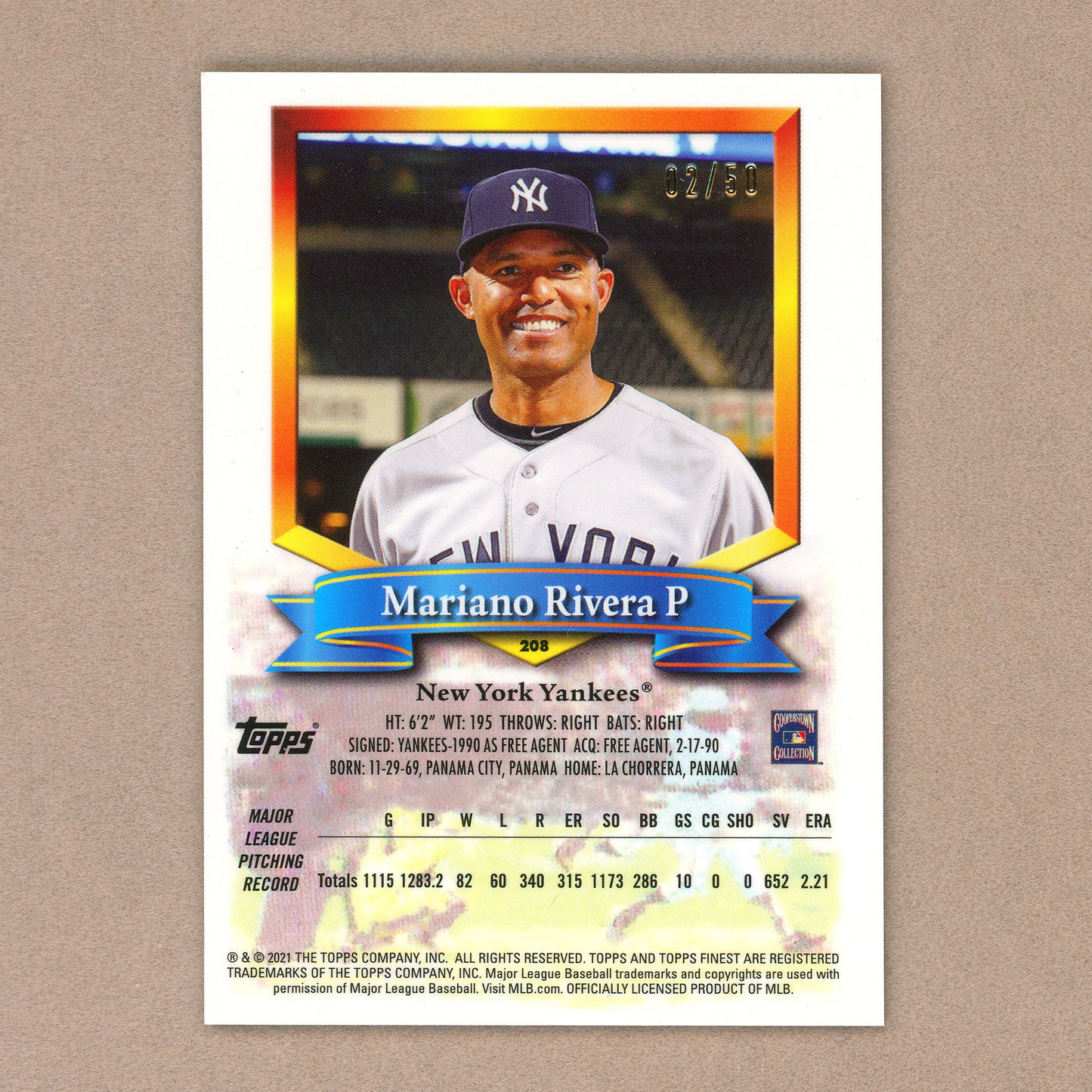 2021 Topps Finest Flashback Mariano Rivera (Gold)