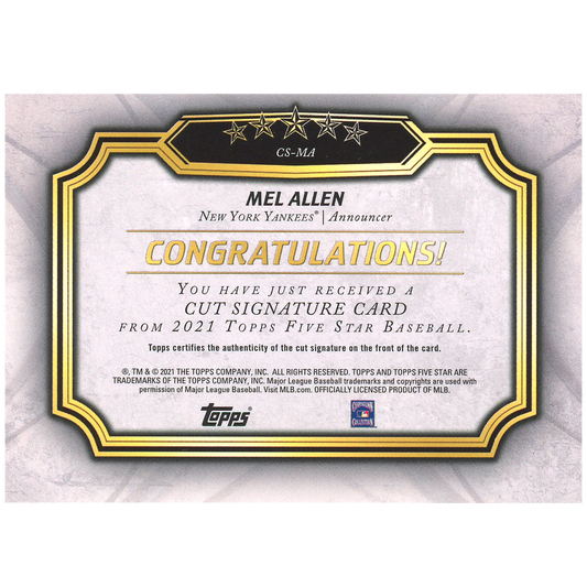 2021 Topps Five Star Mel Allen Autograph