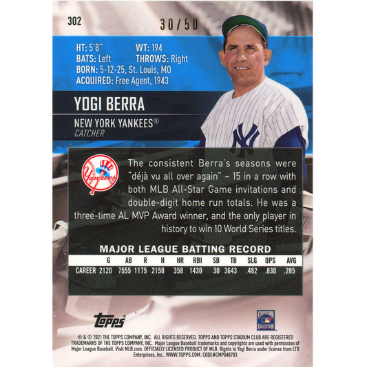 2021 Topps Stadium Club Chrome Yogi Berra (Gold)