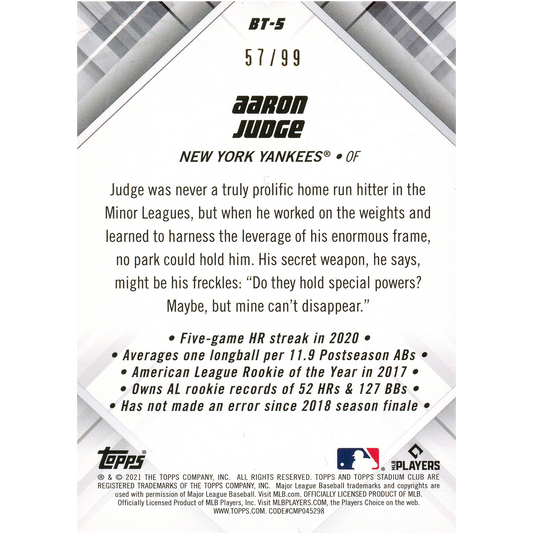 2021 Topps Stadium Club Aaron Judge Beam Team (Black)