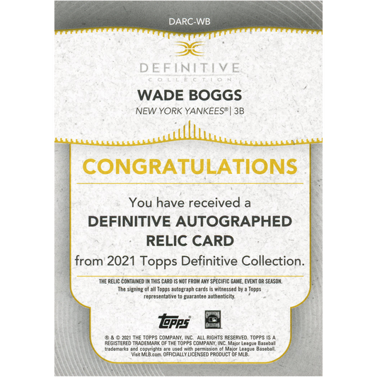 2021 Topps Definitive Wade Boggs Autograph (Green)