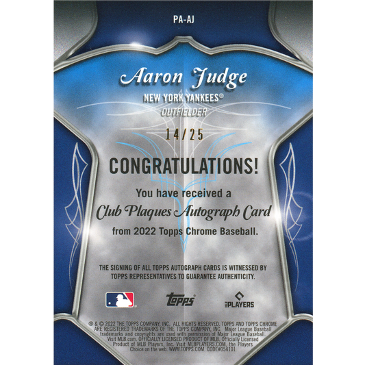 2022 Topps Chrome Aaron Judge Autograph (Orange)