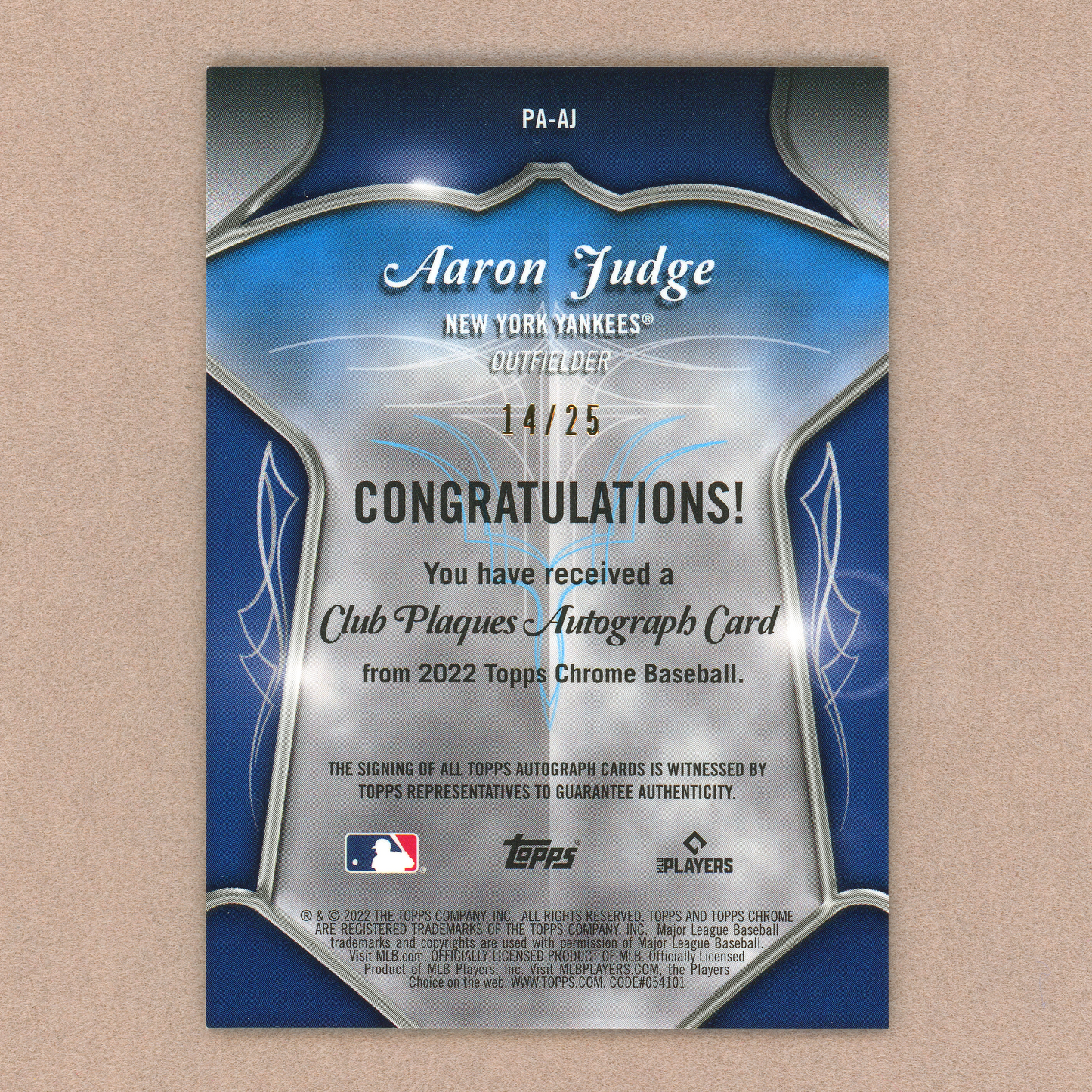 2022 Topps Chrome Aaron Judge Autograph (Orange)