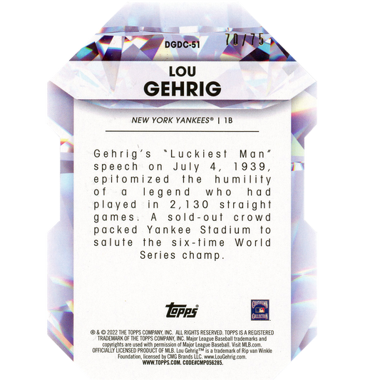 2022 Topps Series 2 Lou Gehrig Diamond Greats