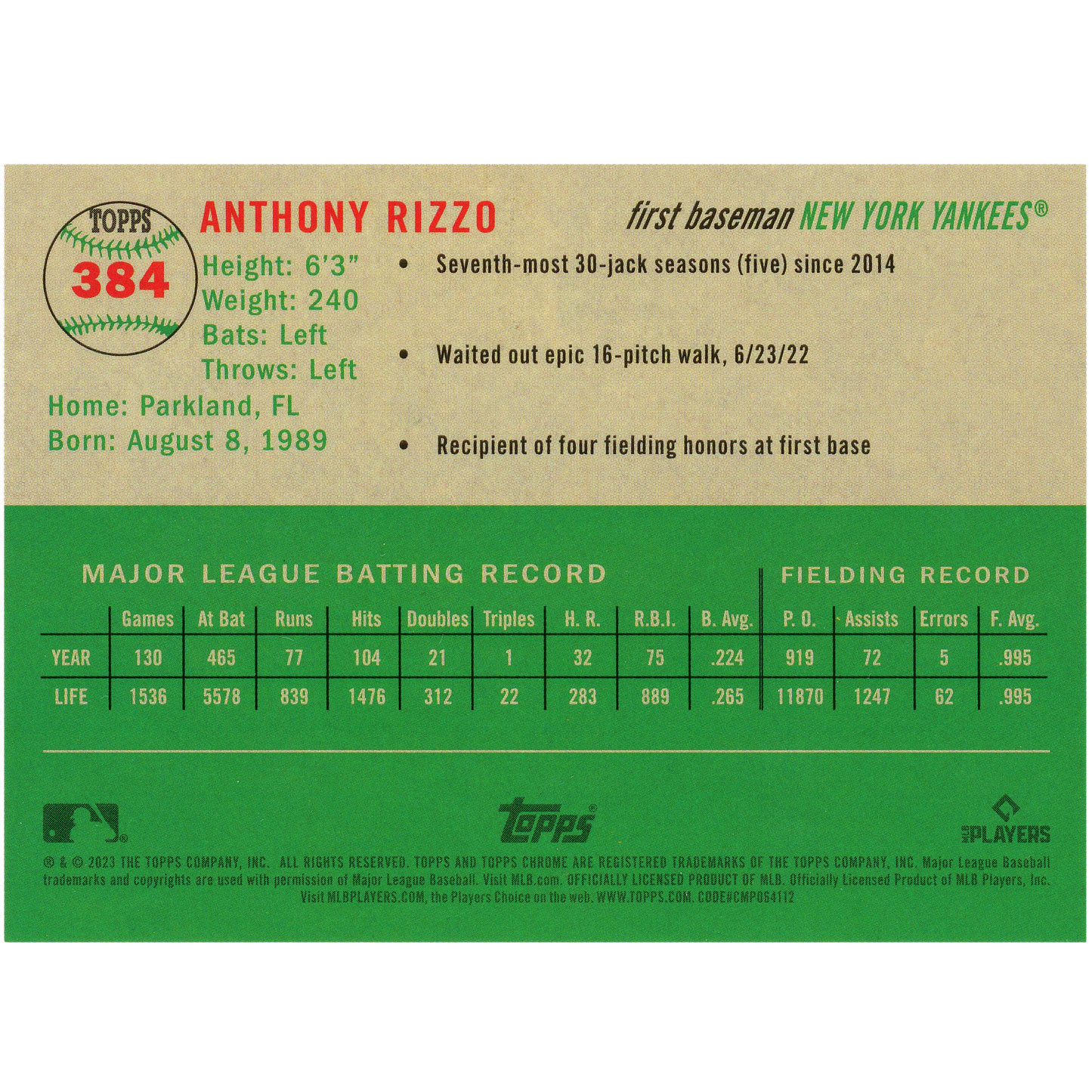 2023 Topps Chrome Platinum Anniversary Anthony Rizzo Gold
